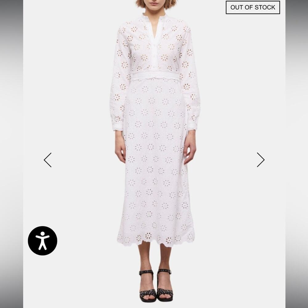 The Kooples‎ Long White Dress With Broderie Anglaise Floral Midi Sz 1 (S) NEW